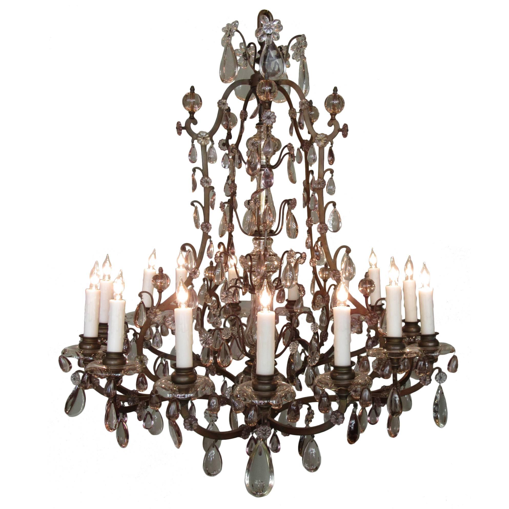 Early 20th Century Italian Patinated Bronze, Crystal and Amethyst