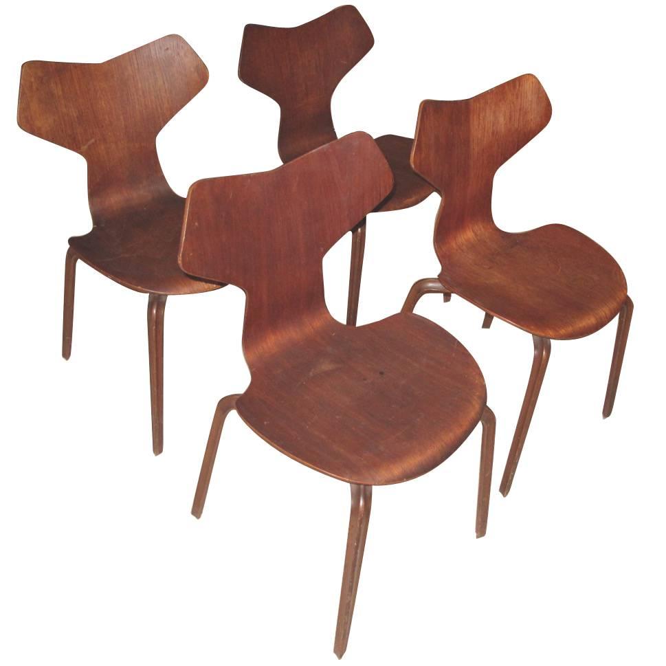 Set of Four Arne Jacobsen Grand Prix Side Chairs For Sale