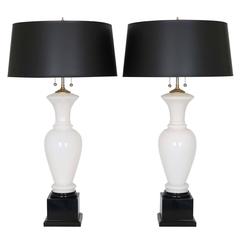 Pair of MCM Opaline Lamps by Paul Hanson