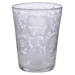 Jarrón antiguo de cristal de los Países Bajos, finamente grabado