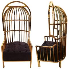 Pair of Big Gold Cage Armchairs