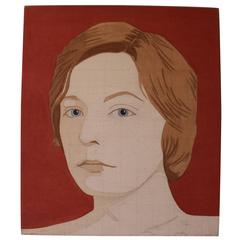 Vintage Red Portrait of a Woman by Henry Kalt in Style of Alex Katz