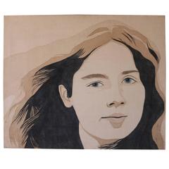 Vintage Portrait of a Woman by Henry Kalt in Style of Alex Katz
