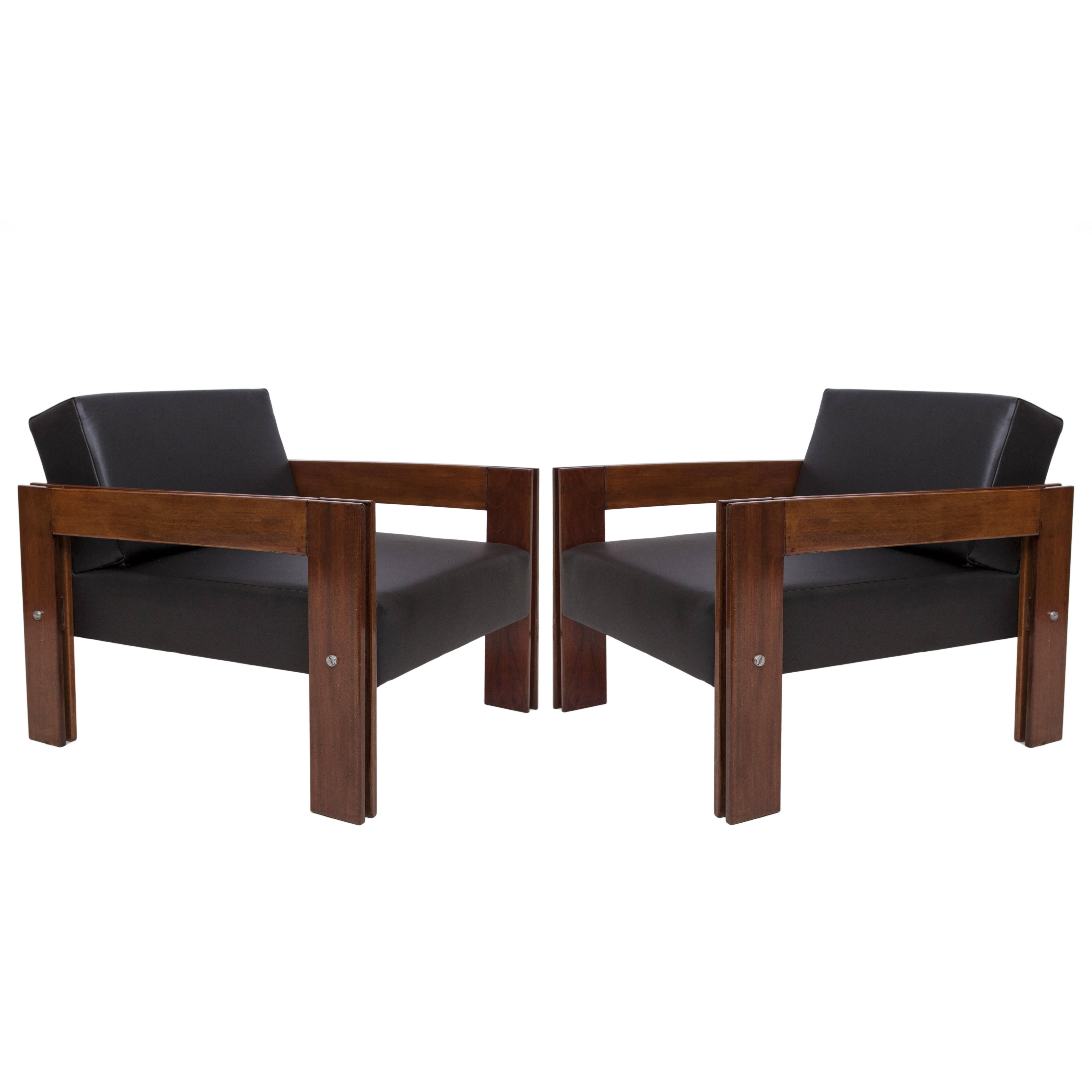 Pair of Percival Lafer Jacaranda Armchairs and Chaise Lounges in Leather