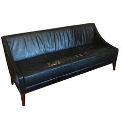  Black Leather Sleek Midcentury Modern Sofa