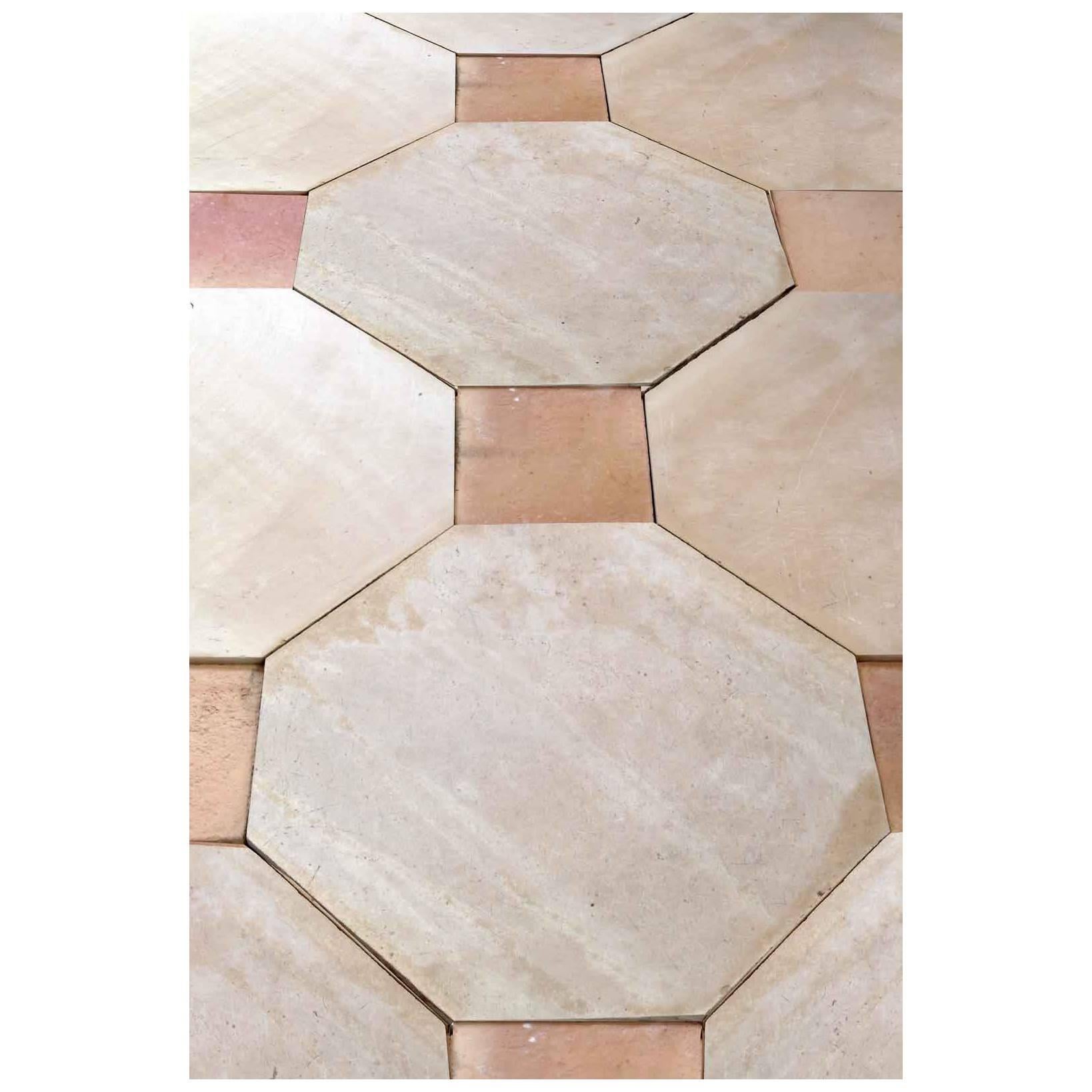 Octagonal Limestone Paving with Red Terra Cotta, 19th Century For Sale