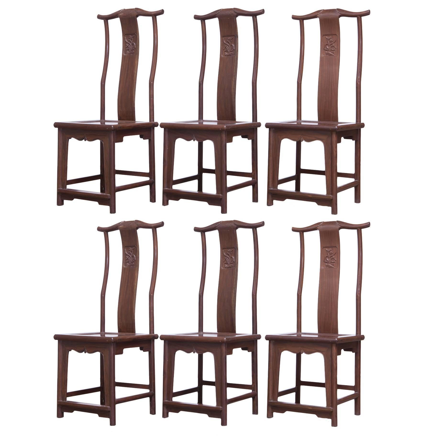 Chinese Yoke Back Officials Hat Chairs Set of Six