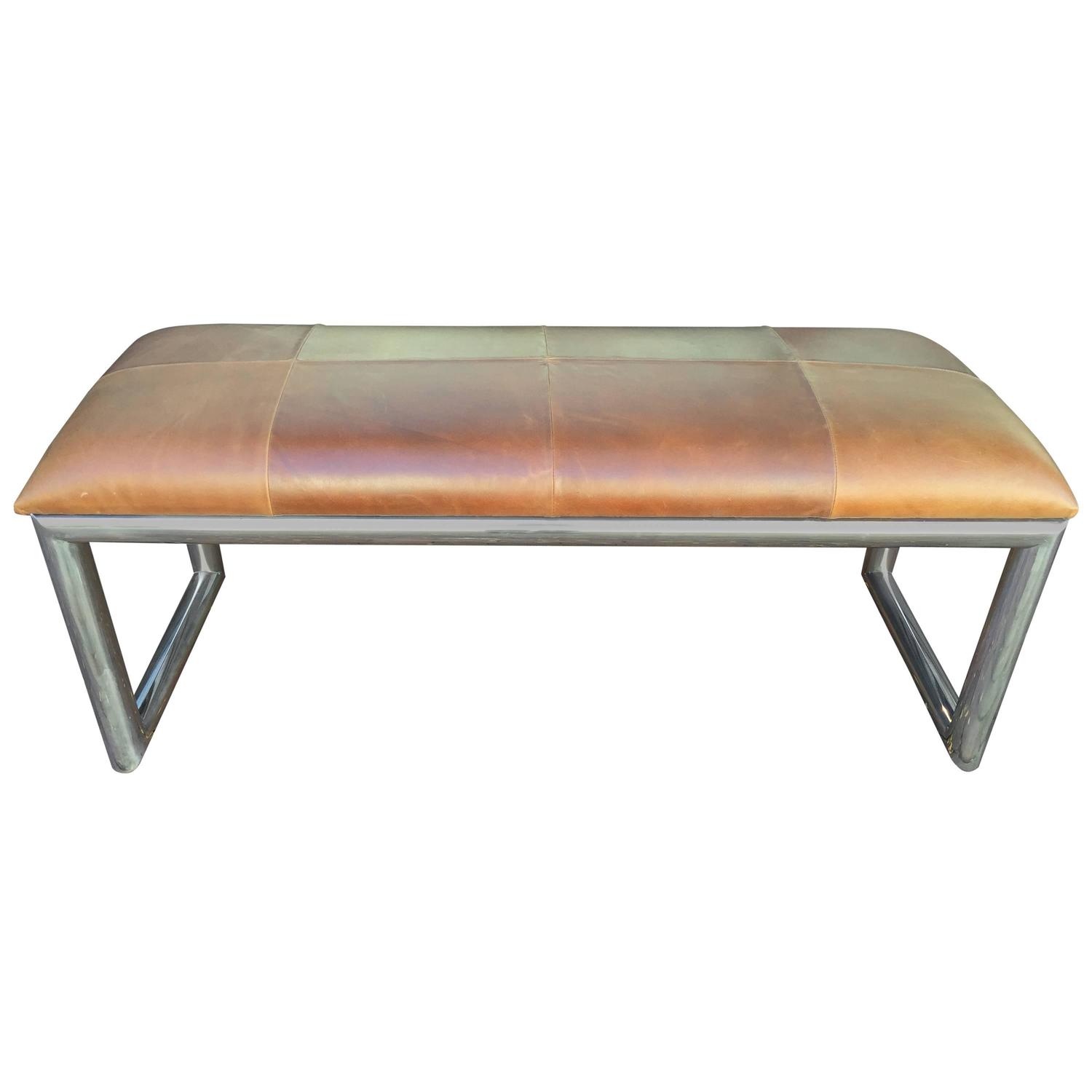 Chrome and Leather Bench For Sale at 1stdibs