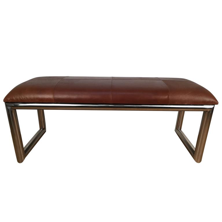 Chrome and Leather Bench For Sale at 1stdibs