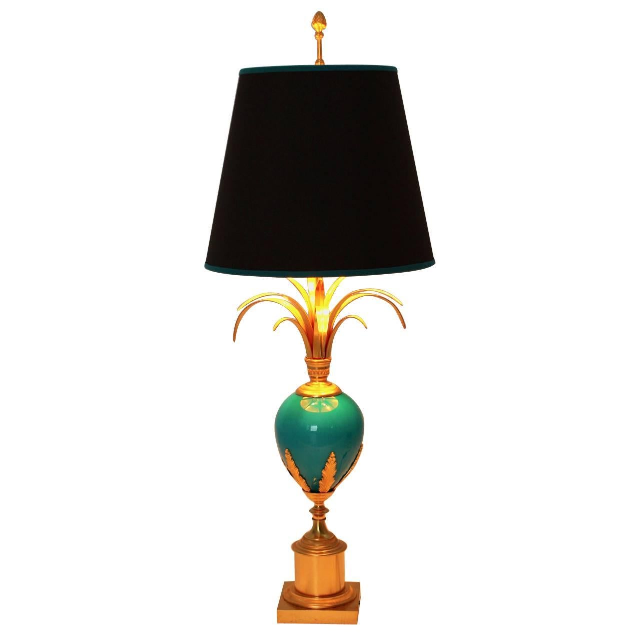 Blue and Golden French Vintage Table Lamp in the Style of Maison Charles 1970s