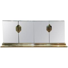 Brass and Mirror Four-Door Credenza by Ello C.