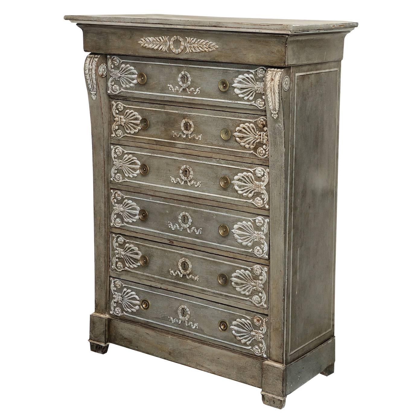 French Early 19th Century Empire Grey Painted Chest of Drawers, circa 1820 For Sale