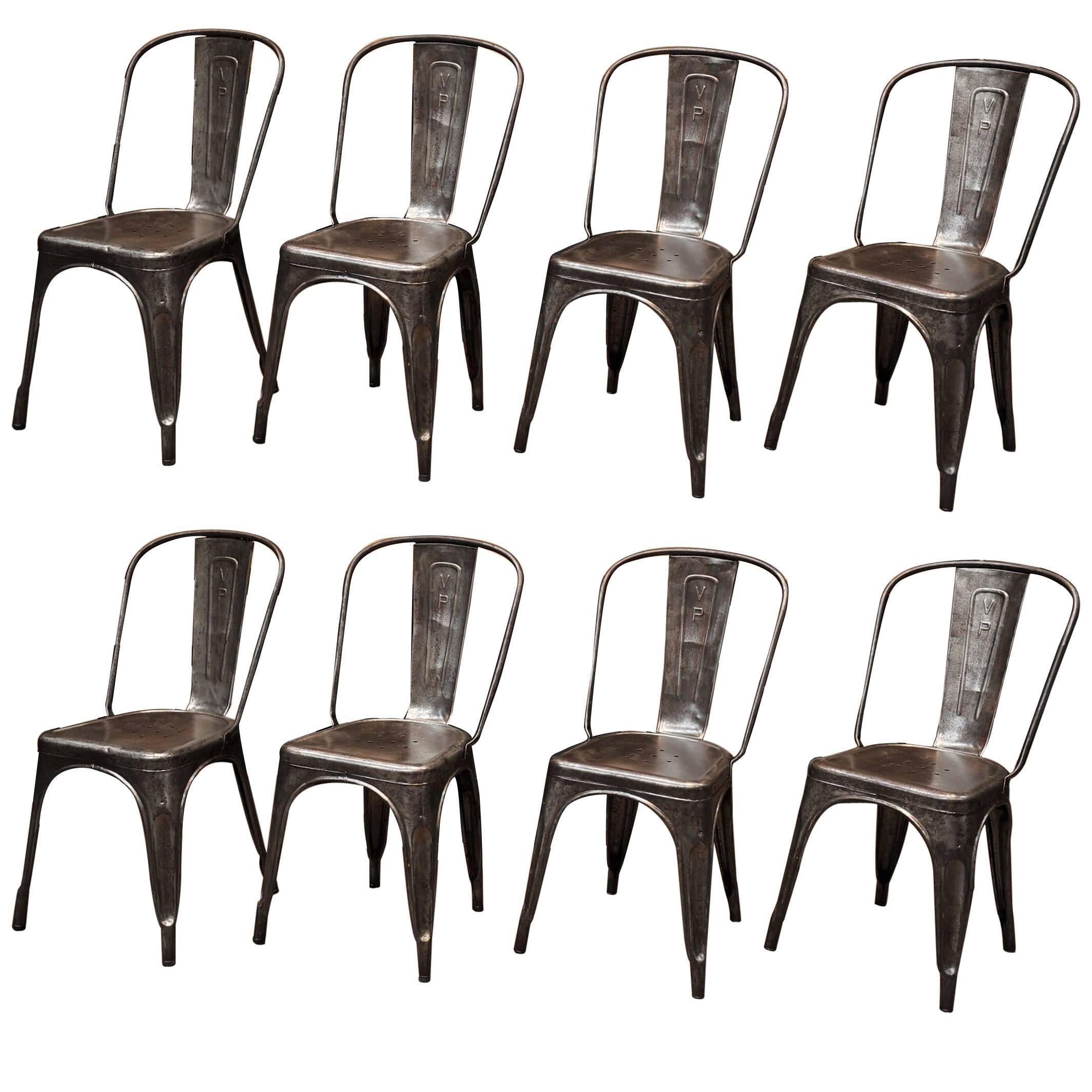 Vintage Tolix "A" Polished Metal Chairs, Printed with Letters VL, 1940s