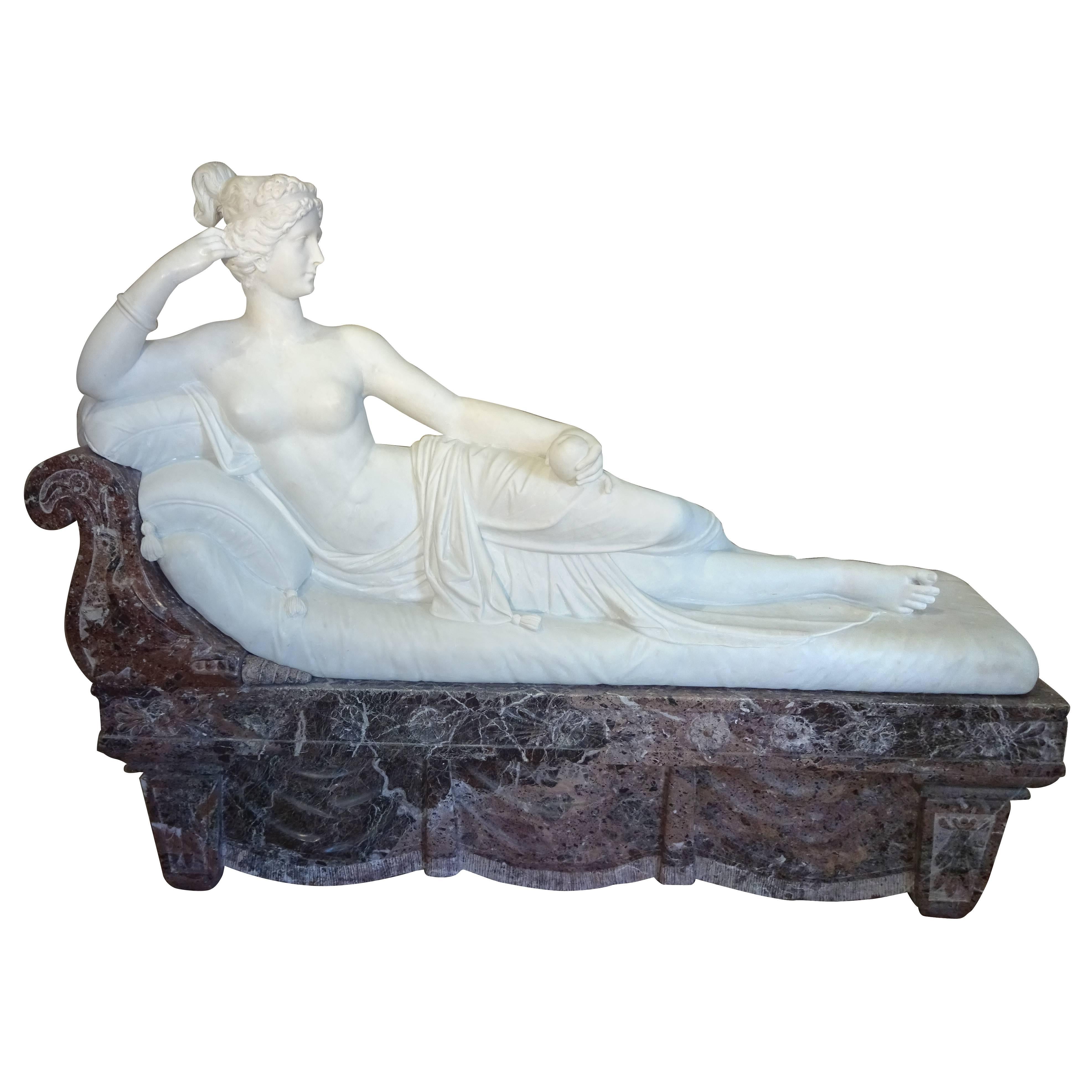 Pauline Borghese Marble Sculpture For Sale