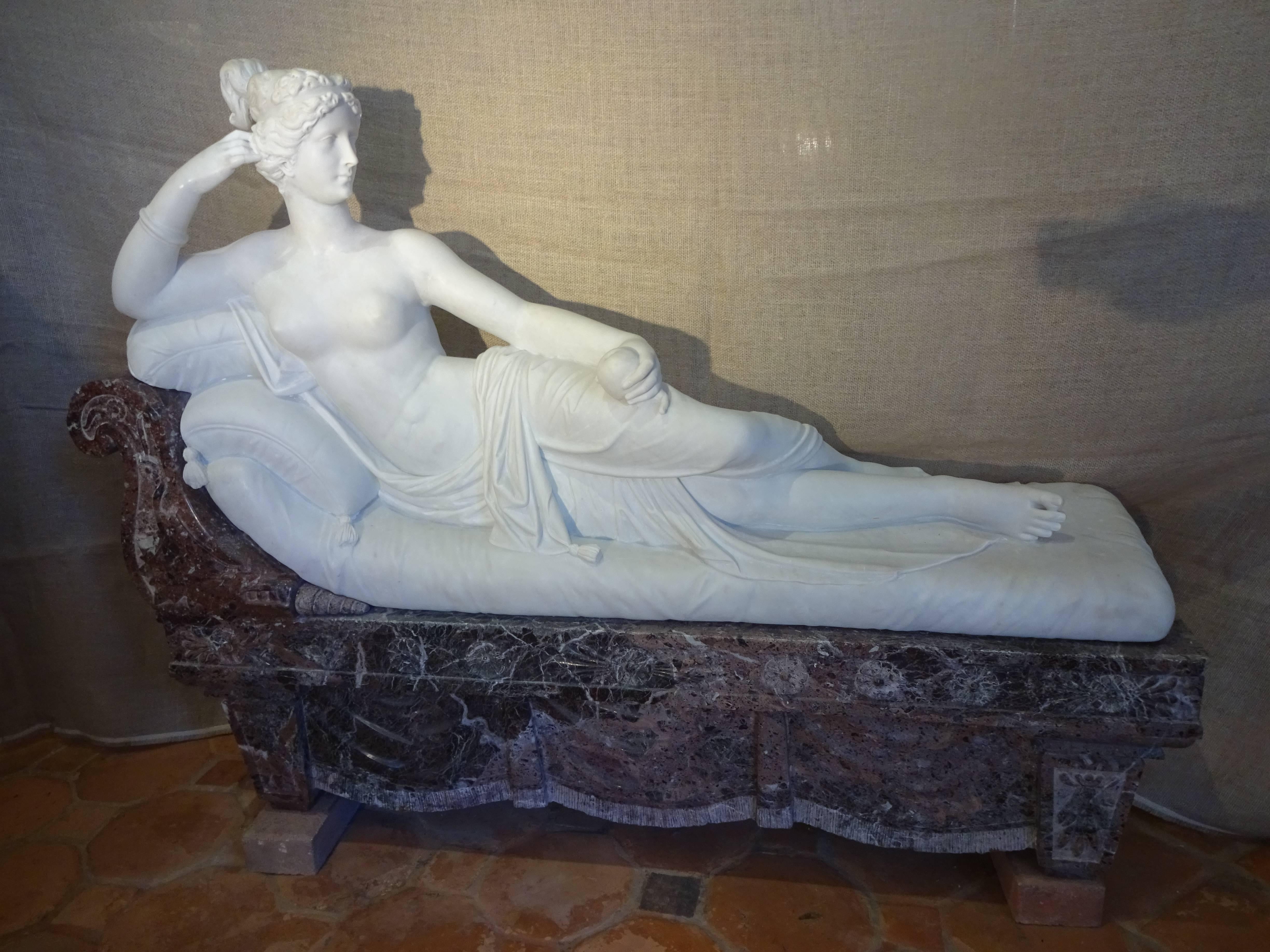 19th Century Pauline Borghese Marble Sculpture For Sale