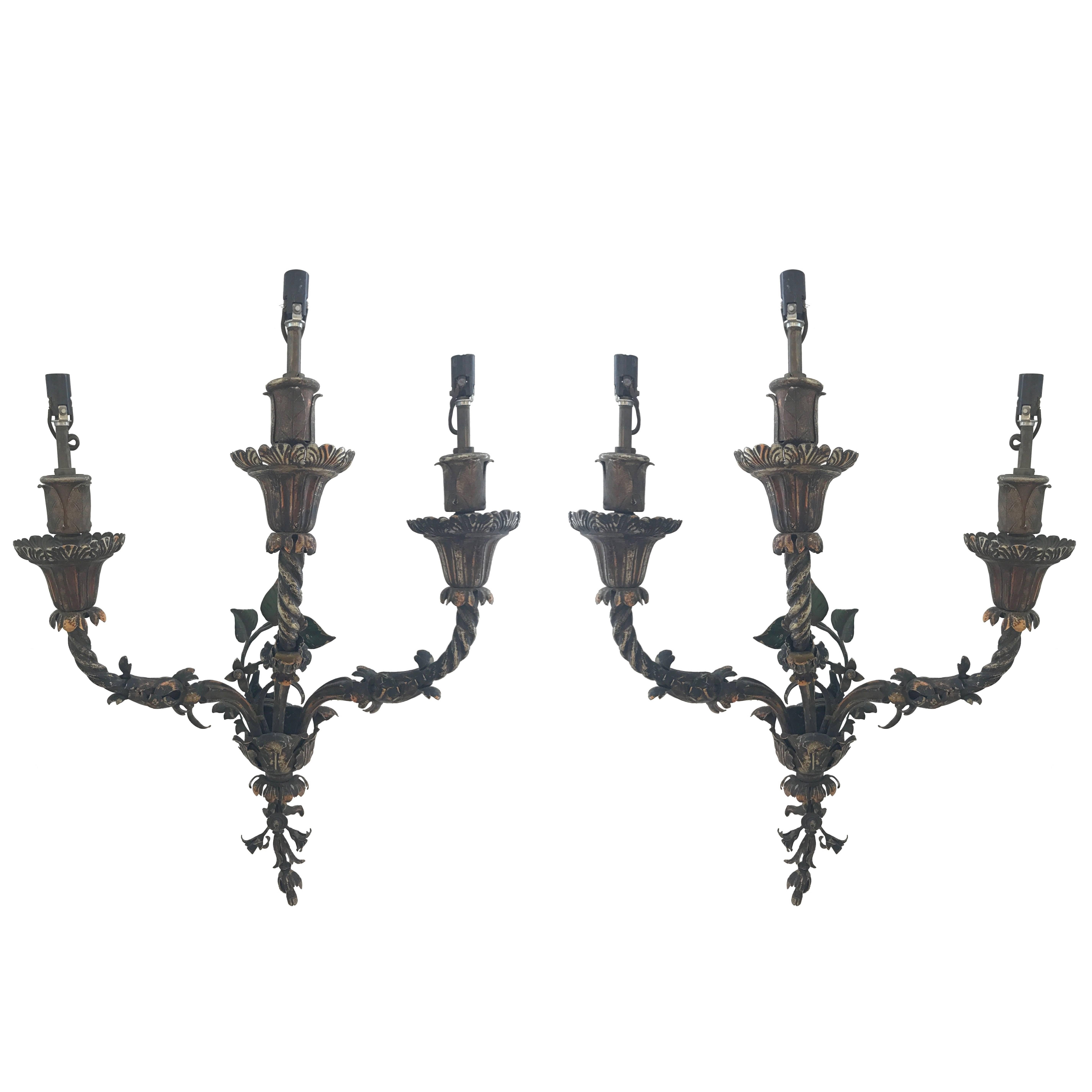 Pair of Early 20th Century Painted Iron Sconces