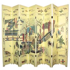 Magnificent 1950s Eight-Panel Ivory Lacquer Chinoiserie Folding Screen 11