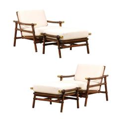 Superb Pair of Campaign Lounge Chairs and Ottomans by Wisner for Ficks Reed