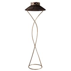 Joy floor lamp silk shade silvering glass mirror bronze base sabrina landini 10