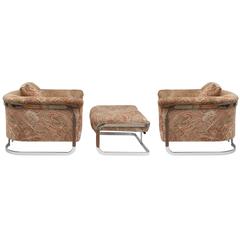 Pair of Chrome Baughman Lounge Chair with Ottoman