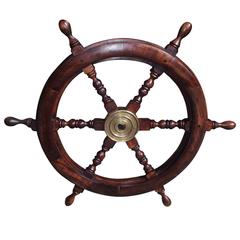 Antique American Mahogany Six Spoke Ships Wheel.  Circa 1880