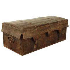 French, 1st Half 19th Century, Leather Trunk Trimmed in Nailheads