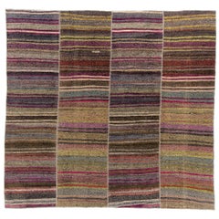 Vintage Banded Turkish Flat-Weave Kilim Rug
