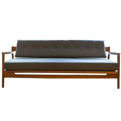 Rare Jens Risom Solid Walnut Daybed in Gray Charcoal Wool Upholstery