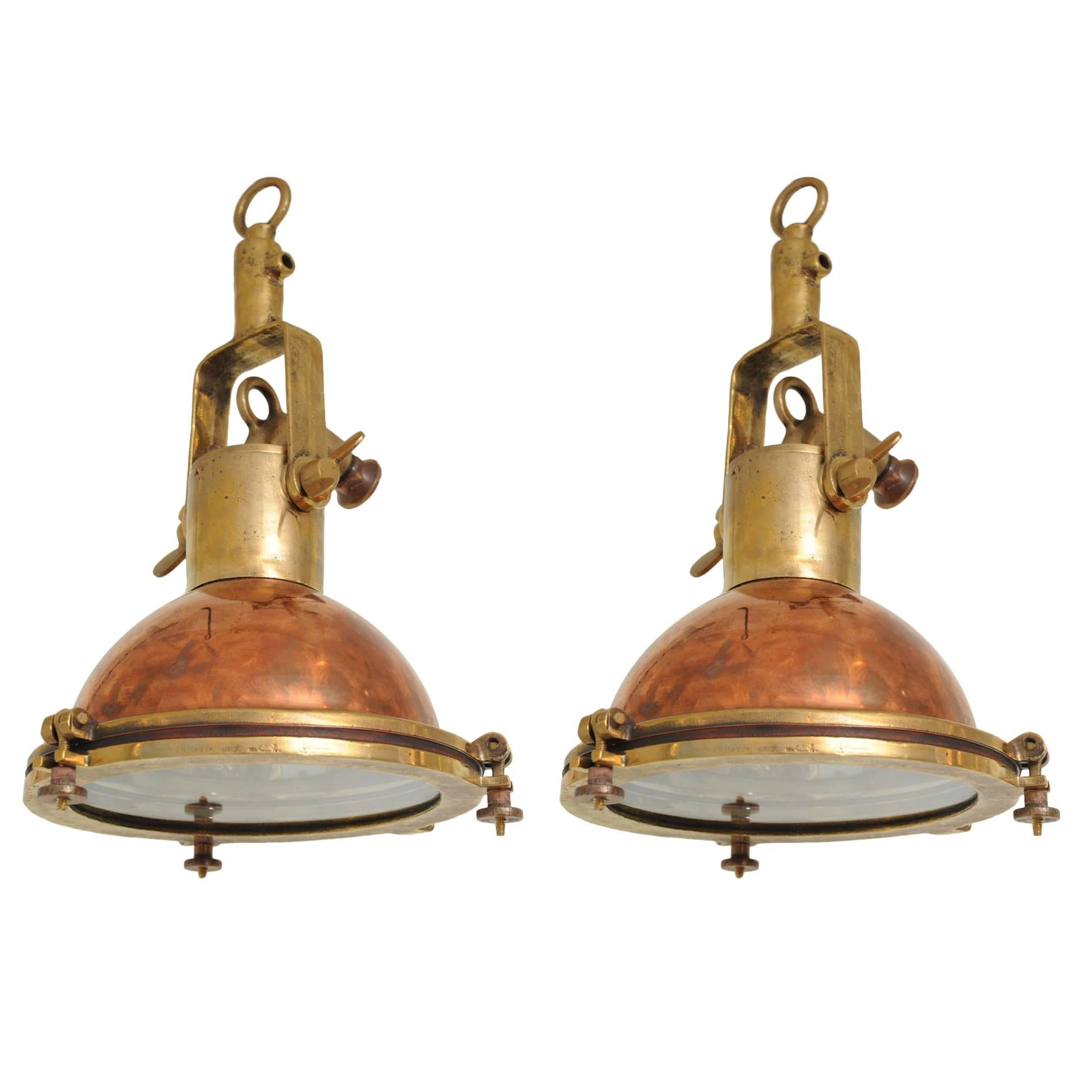 Pair Mid-Century Brass and Copper Ship Light