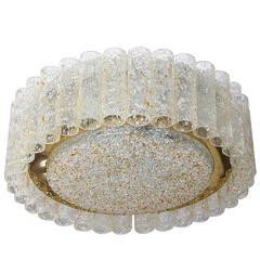 Mid-Century Modern Flush-Mount Chandelier, Eisglas and Brass, Doria Leuchten 6