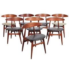 Set of Eight Teak and Leather Dining Chairs by Hans Wegner