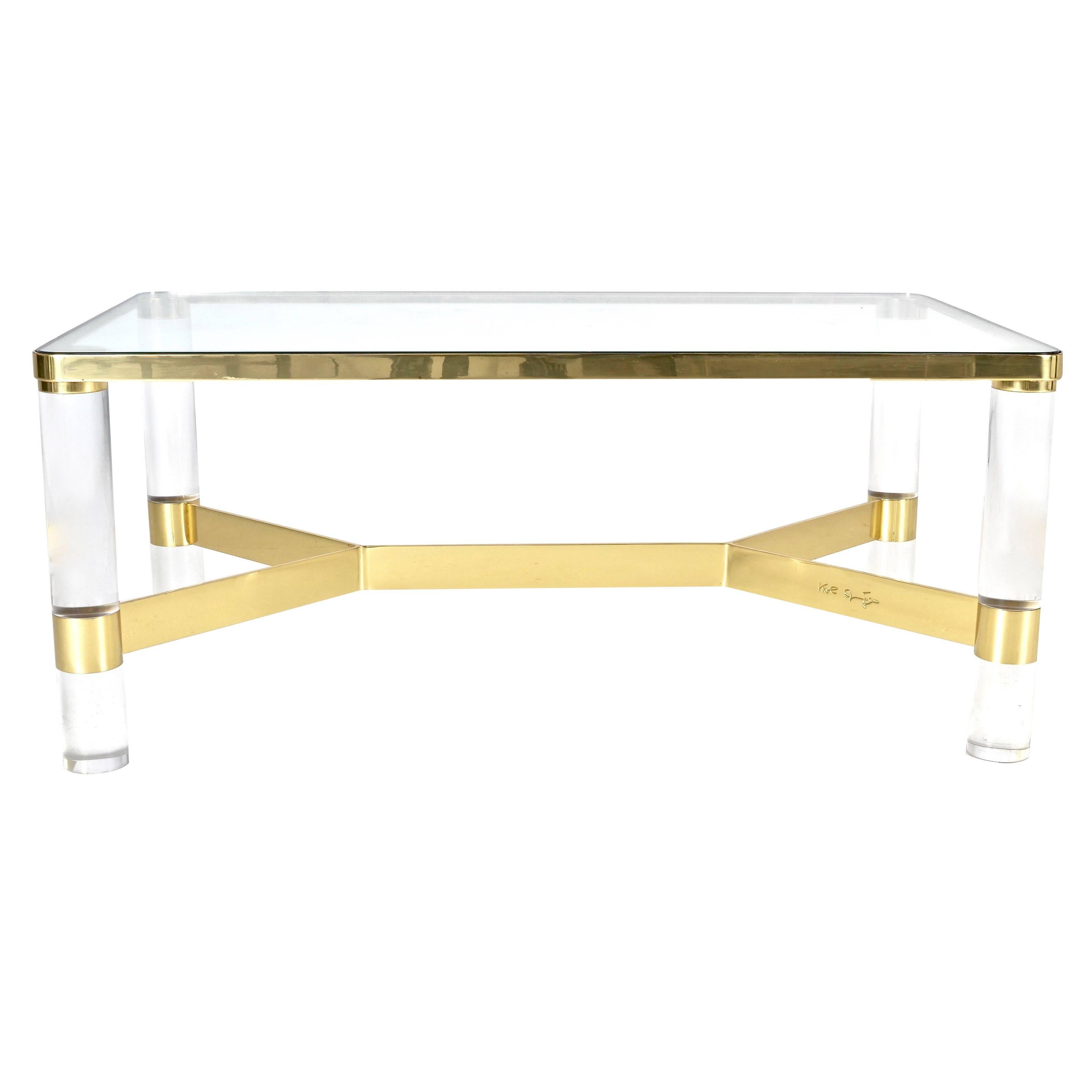 Karl Springer Brass and Lucite Cocktail Table