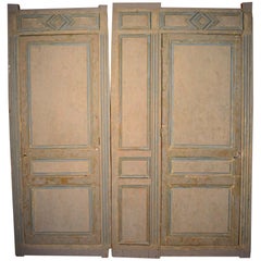 19th Century French Blue and White Painted Paneling With Two Doors