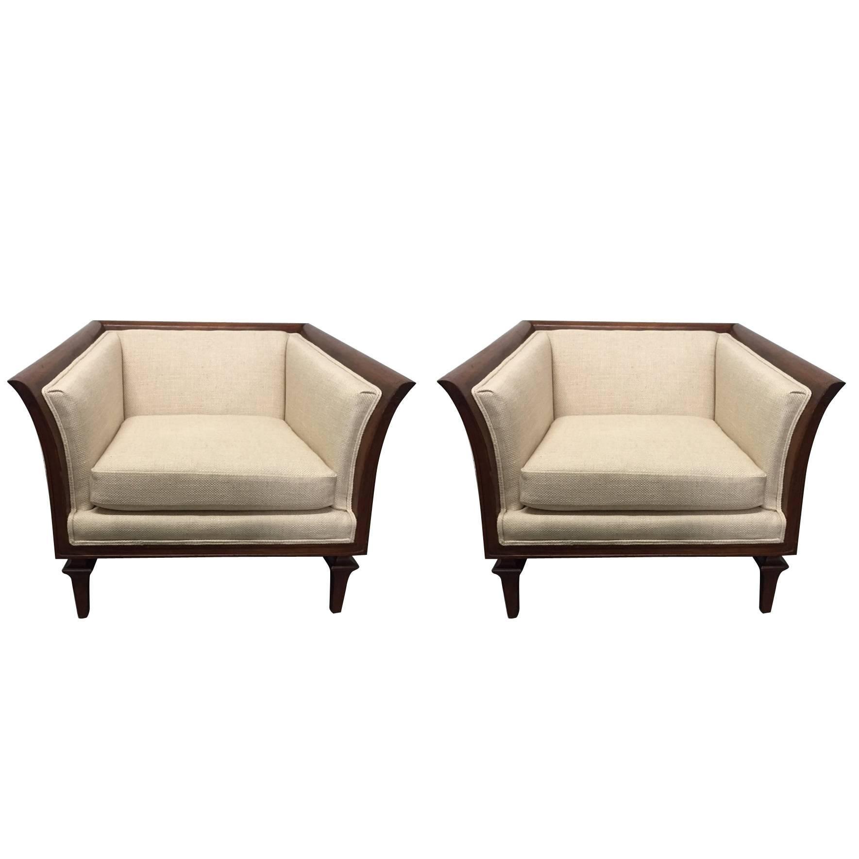 Pair of Sculptural Walnut Lounge Chairs