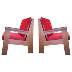 Pierre Jeanneret Attributed Pair of Oak Modernist Chairs with Striking Design 6