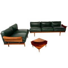 Scandinavian Sofa Set in Rosewood and Leather