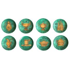 Piero Fornasetti Stoviglie Pattern Malachite Set of Eight Plates, 1950's.