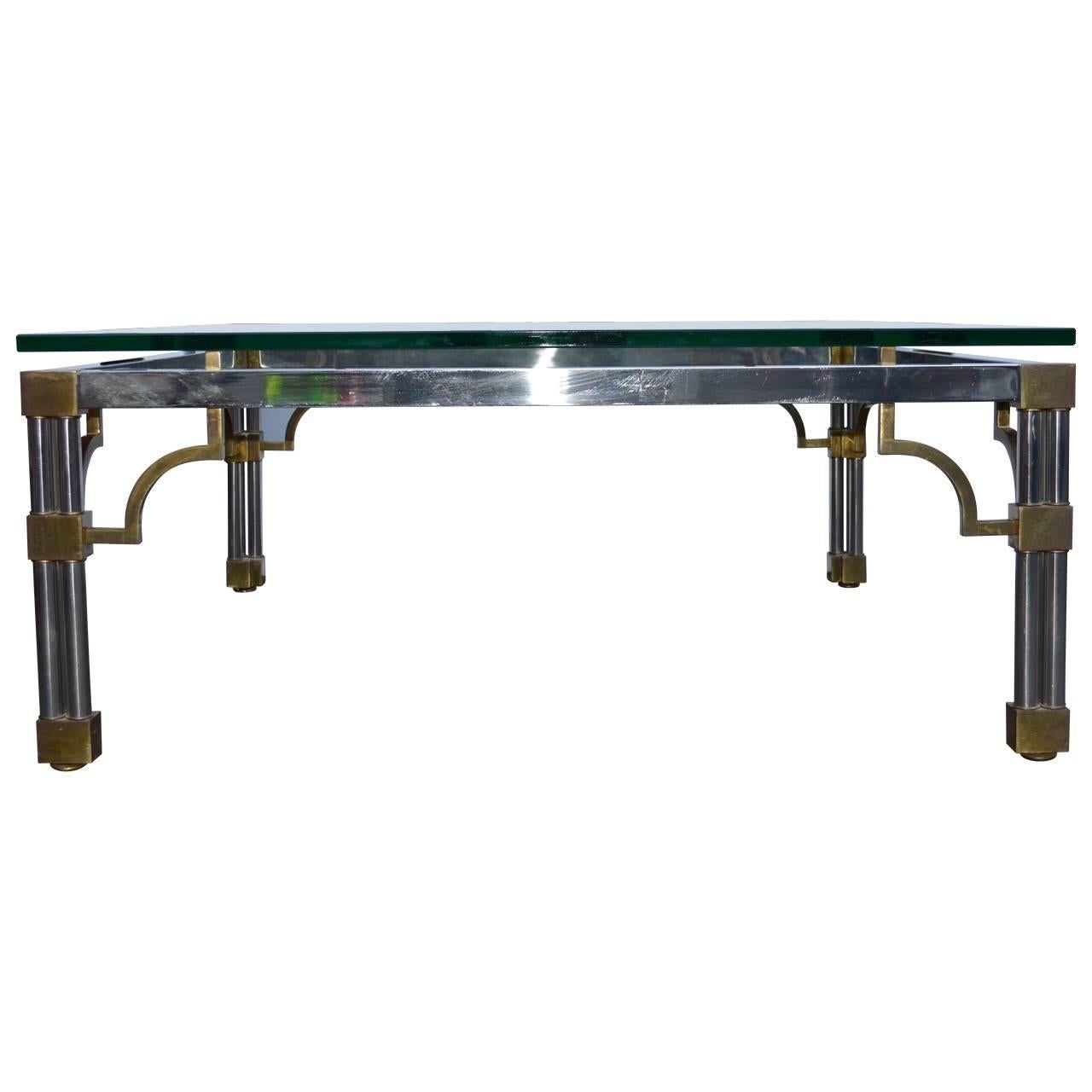 Late 20th Century John Vesey Brass, Chrome and Glass Top Sofa Table For Sale