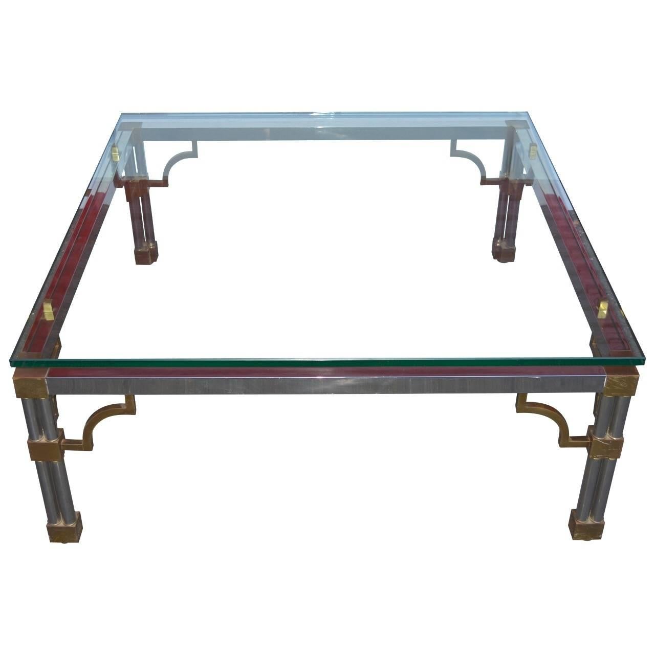 American John Vesey Brass, Chrome and Glass Top Sofa Table For Sale