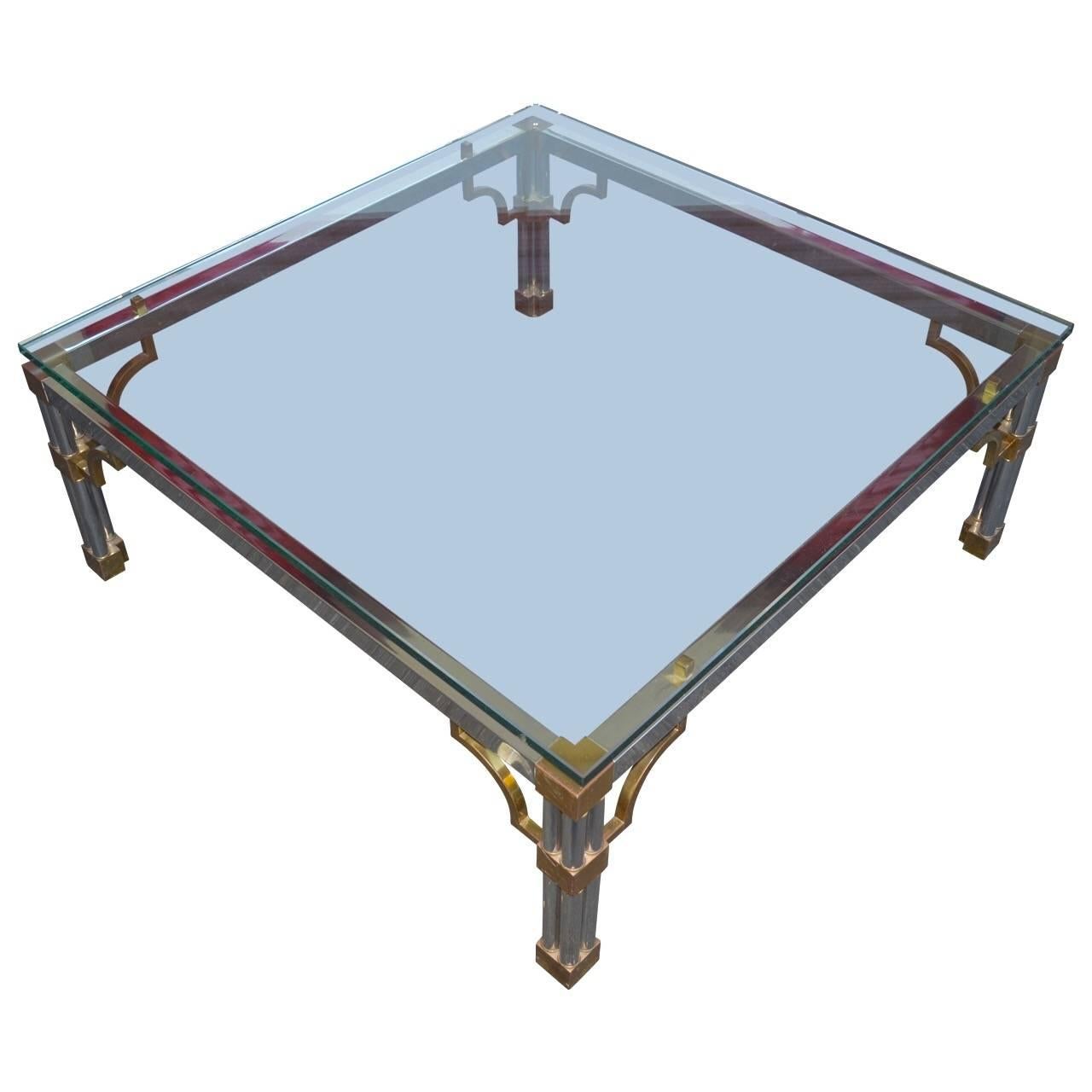 Table de canapé en laiton, chrome et verre John Vesey en vente 2