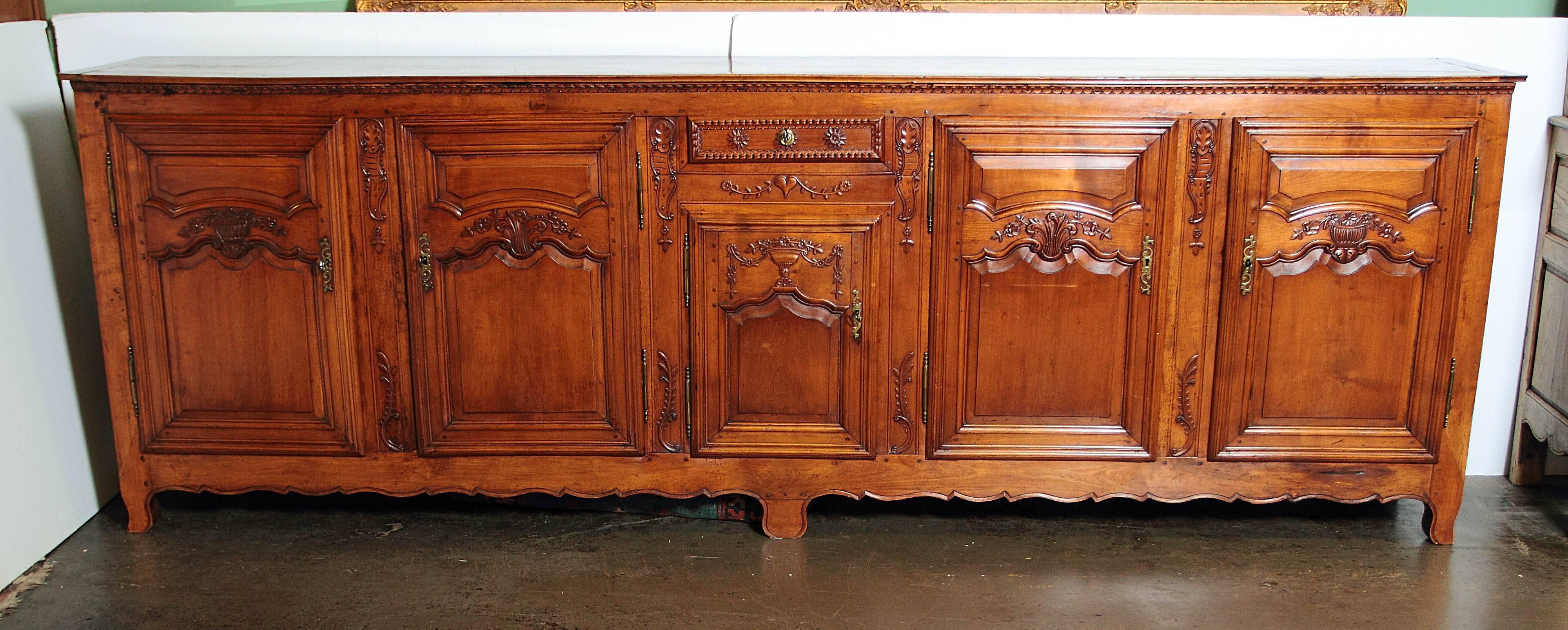 This long, narrow, fruitwood sideboard was crafted in Picardie (also called 