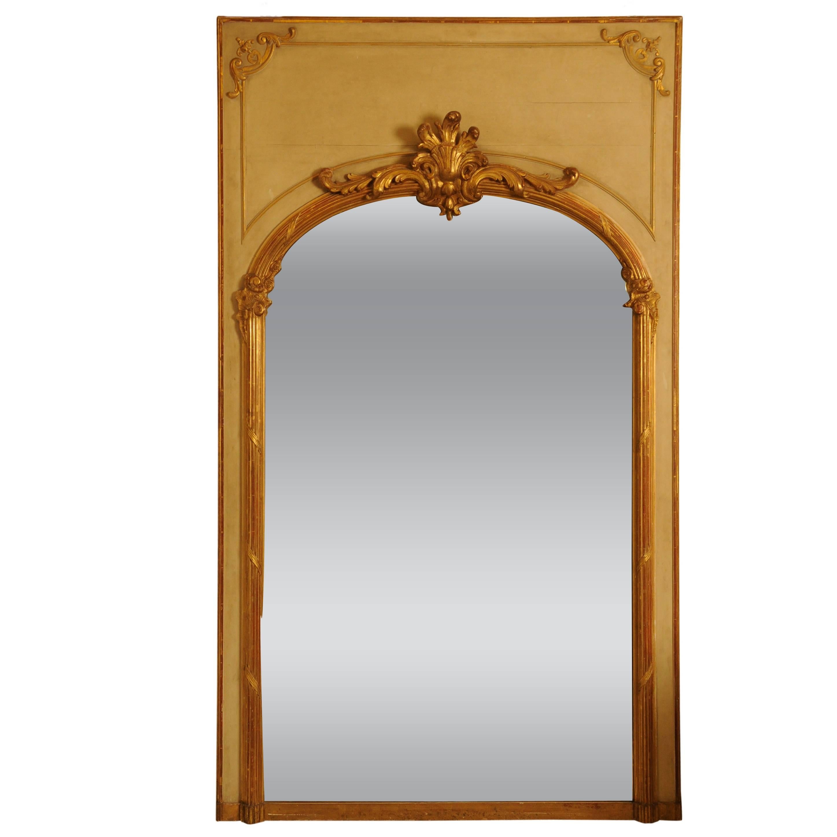 Large Cream and Gilt Trumeau Mirror, French, circa 1900 For Sale