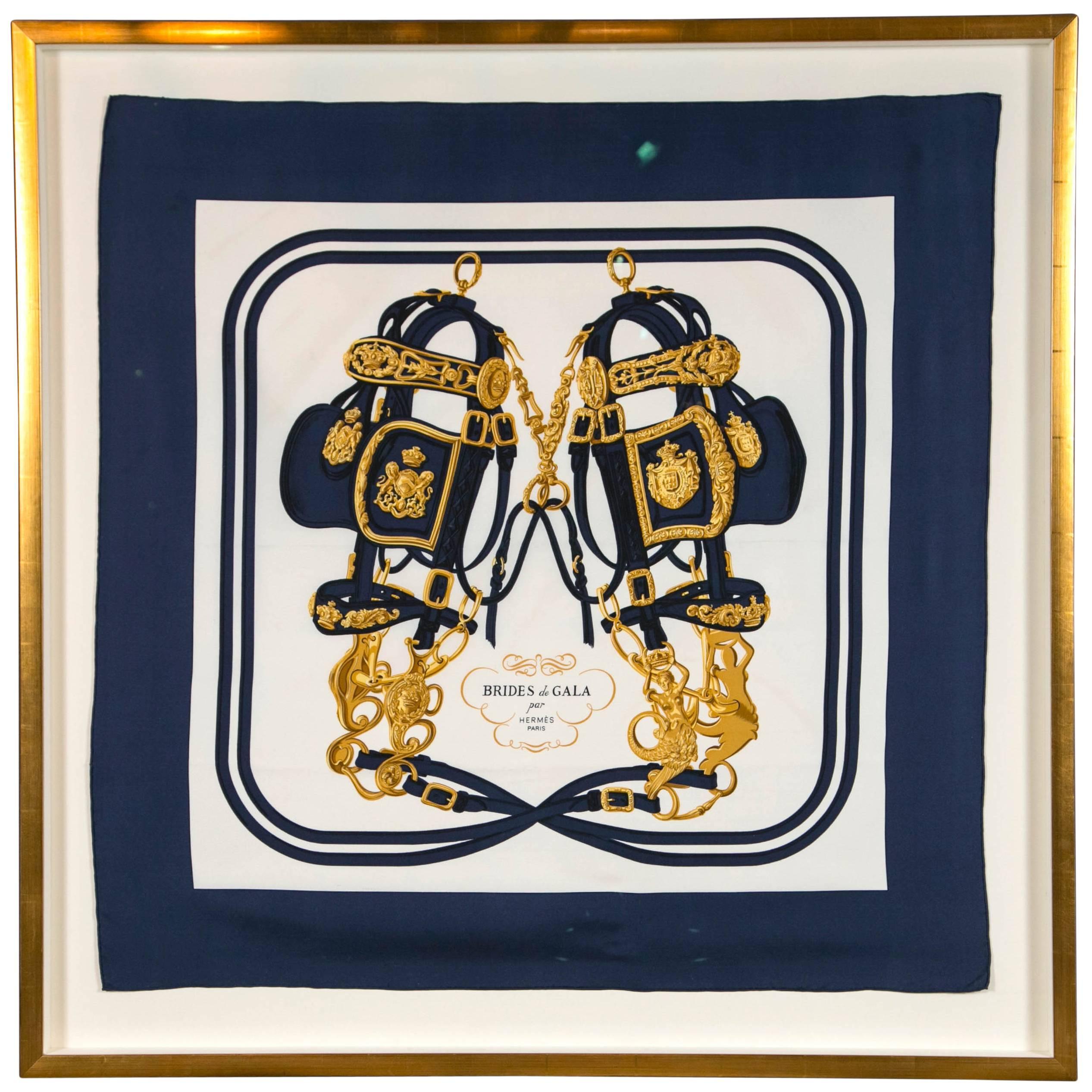 Hermes Scarf Framed in Gilted Frame