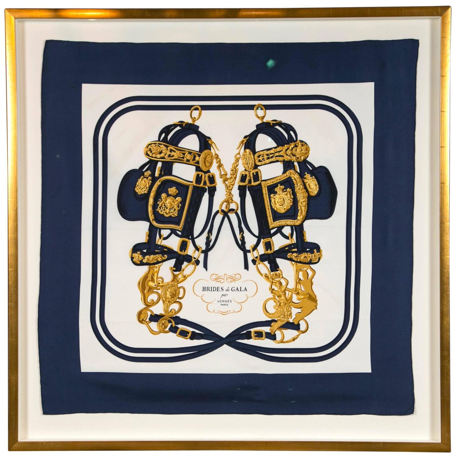 Hermes Scarf Framed in Gilted Frame For Sale at 1stdibs