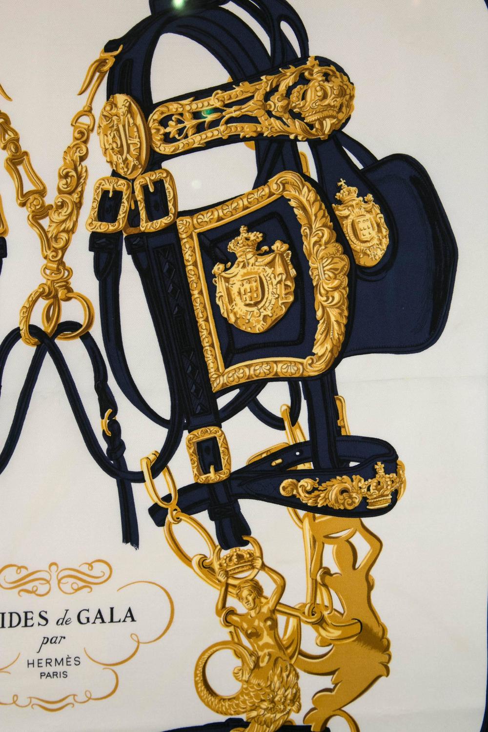 Hermes Scarf Framed in Gilted Frame For Sale at 1stdibs