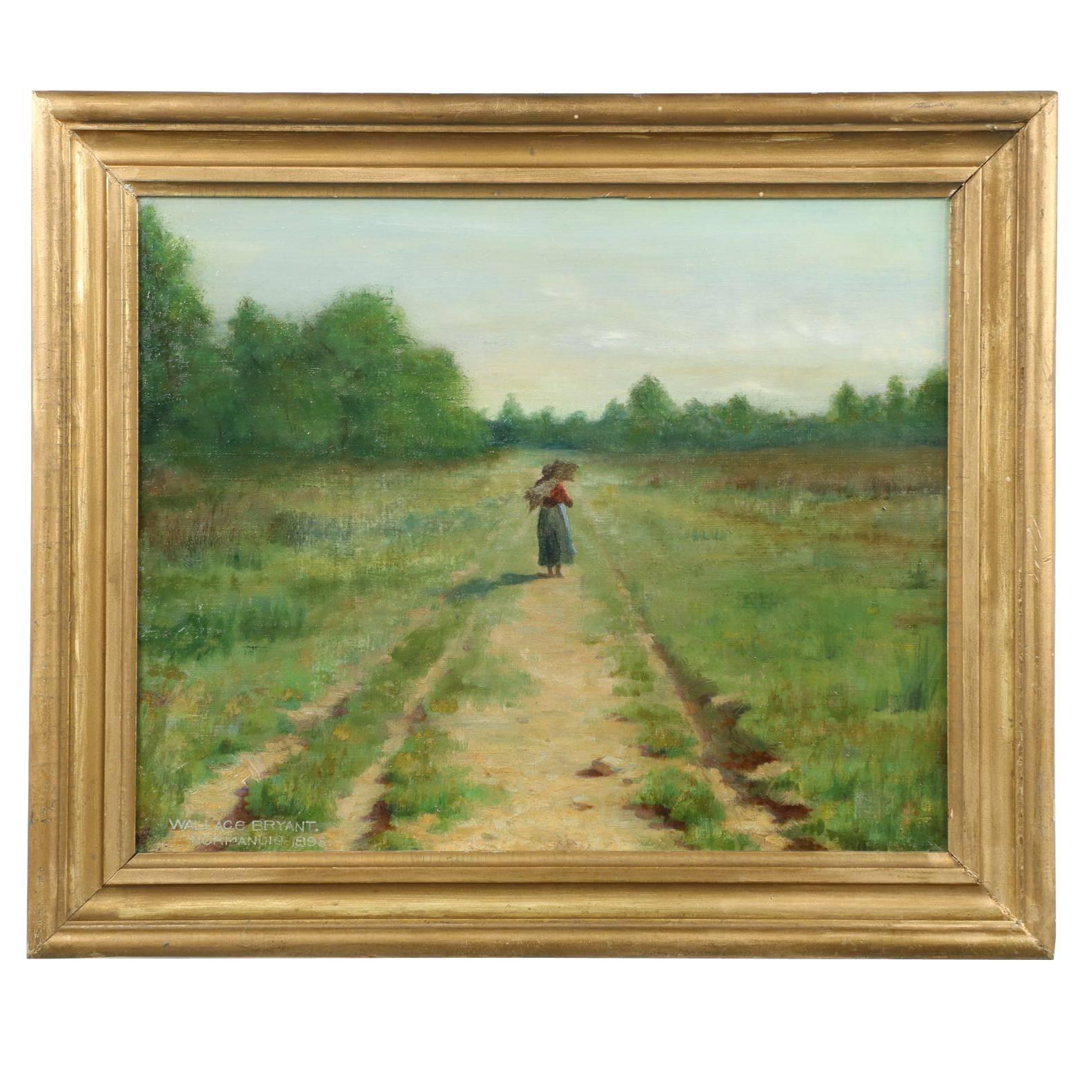 Wallace Bryant Antique Oil Painting of Figure on Path, circa 1895