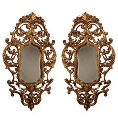 Antique Pair of Italian  Giltwood Rococo  Mirrors