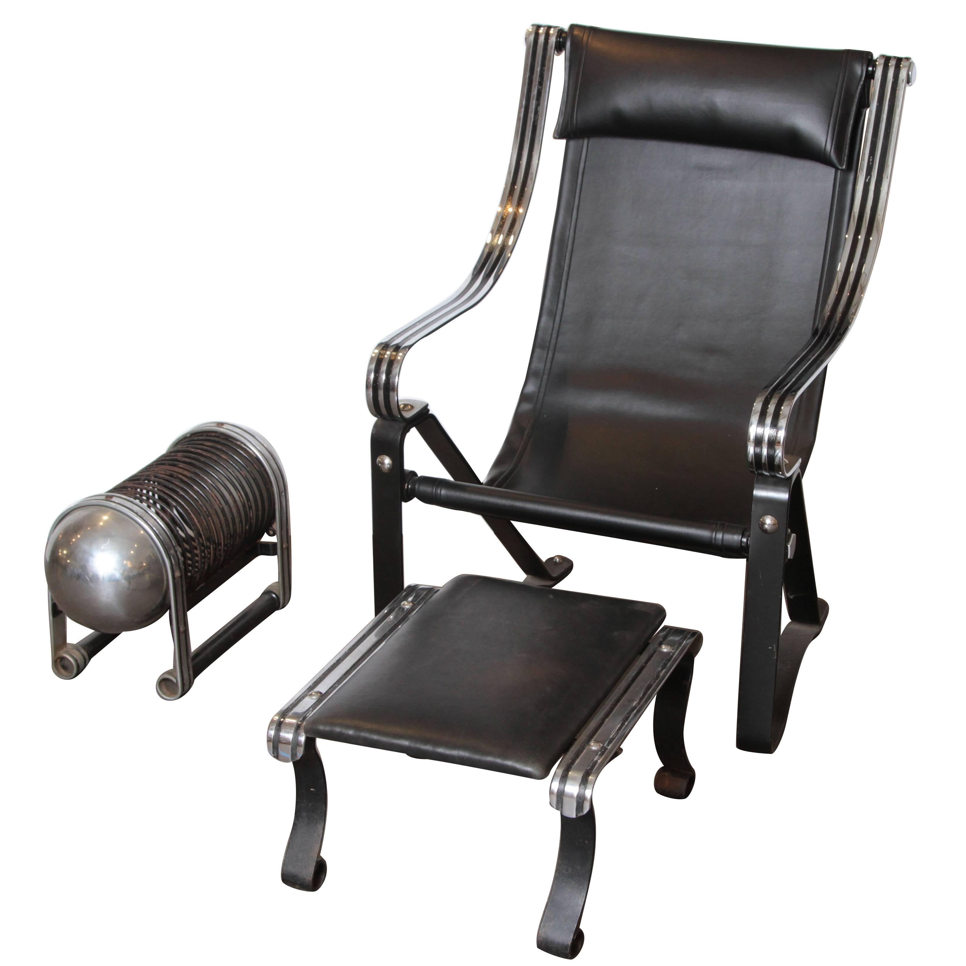 McKay Craft Machine Age Art Deco Lounge Suite: Chair/ Ottoman/ Magazine Rack For Sale