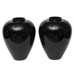 Pair of Large Black Murano Vases by Barovier e Toso