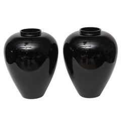 Pair of Large Black Murano Vases by Barovier e Toso 5